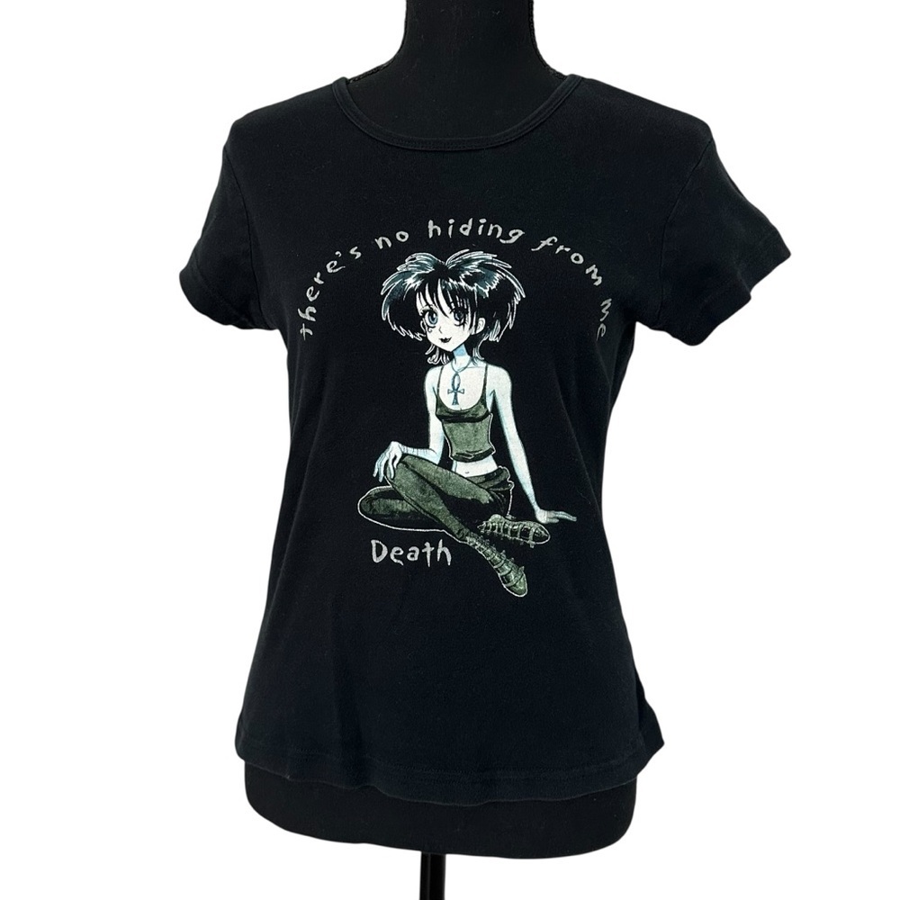 Y2K Vintage Baby Tee T-Shirt Sandman Black Mall Goth Grunge Emo Death Size Small